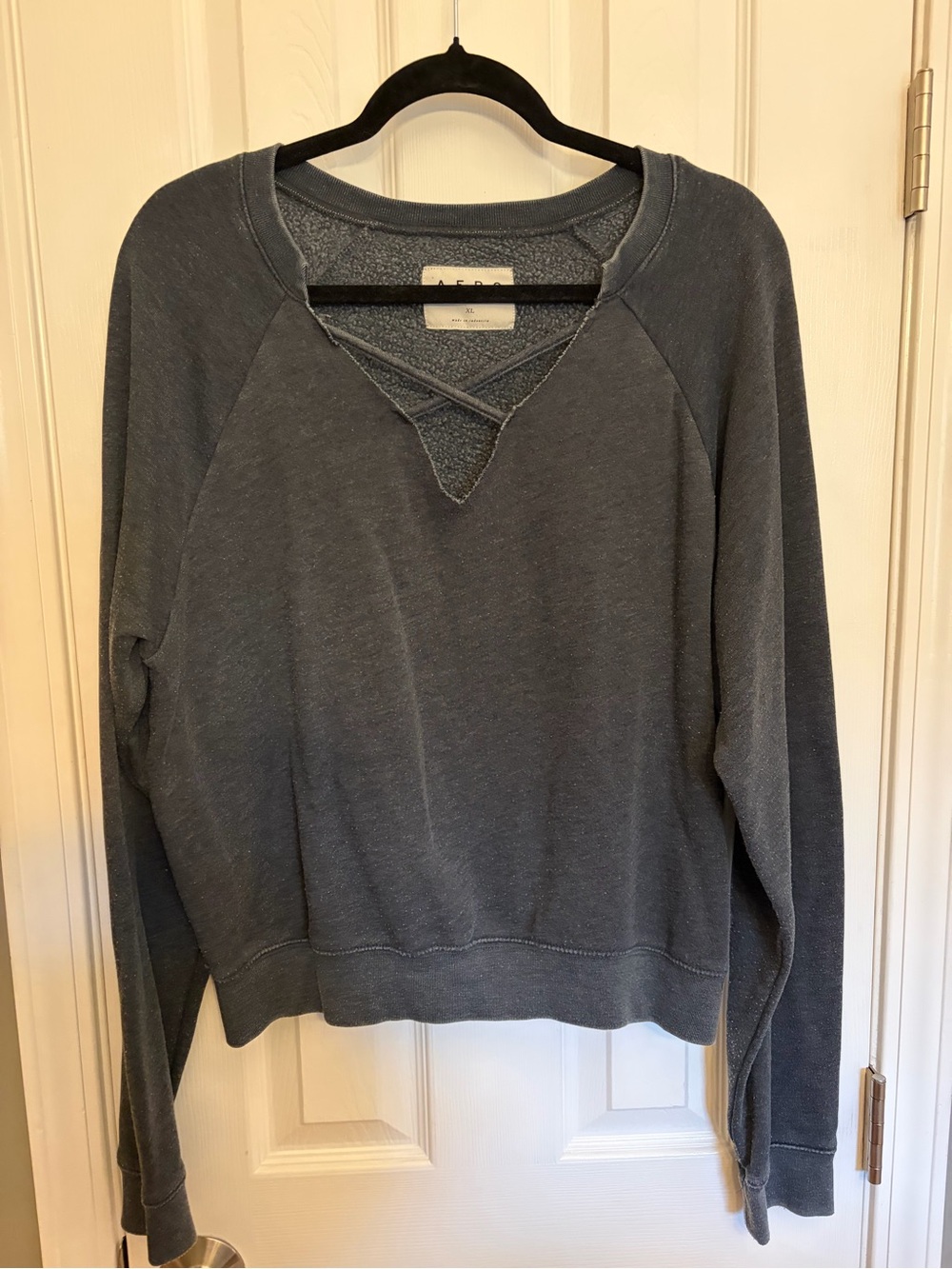 Aeropostale Women's Scoop Neck Long Sleeve Sweatshirt in Heather Blue